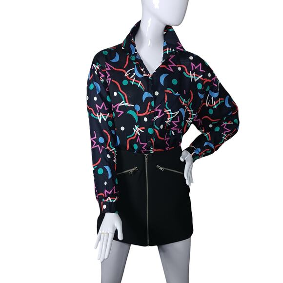 VTG 90's E. TEE Colorful Confetti Print Shirt Size Medium Oversized Long Sleeve - Picture 1 of 9